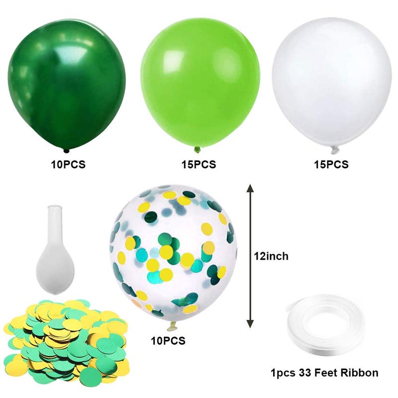 KBZVNAF Green White Latex Party Balloons - 50pcs 12 inch White Green Gold Confetti Balloons for Jungle Theme Party Balloons Supplies - Image 2